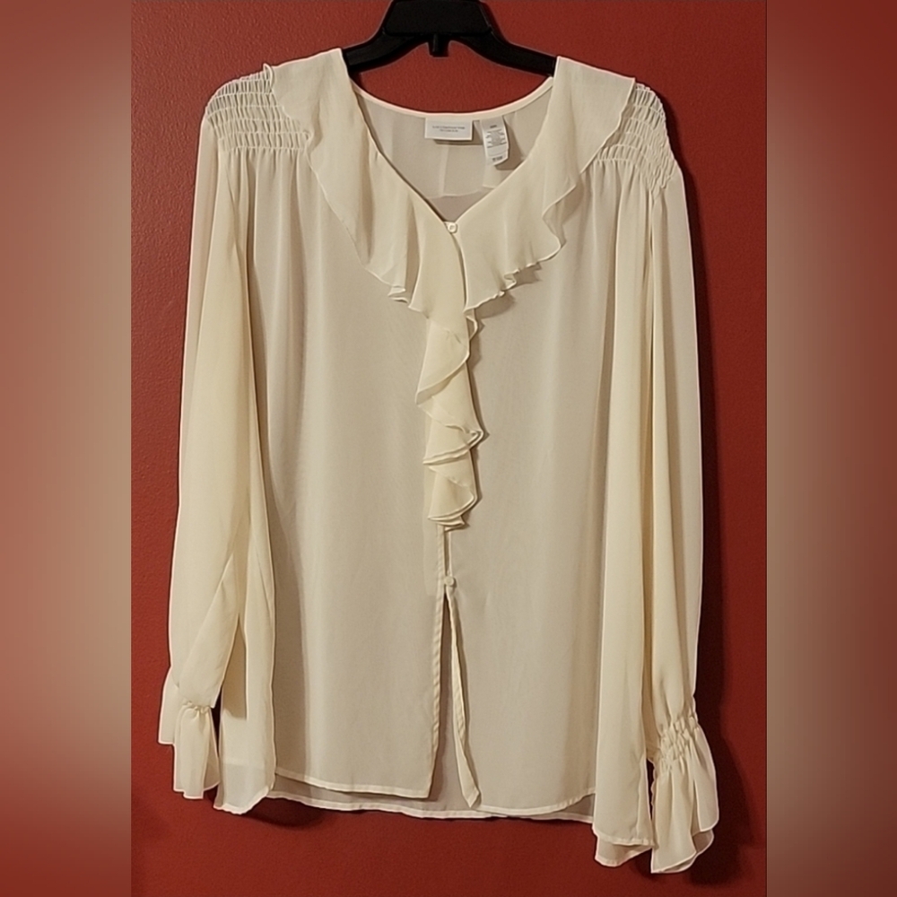 22W Sheer Ruffle chiffon button down blouse plus size
